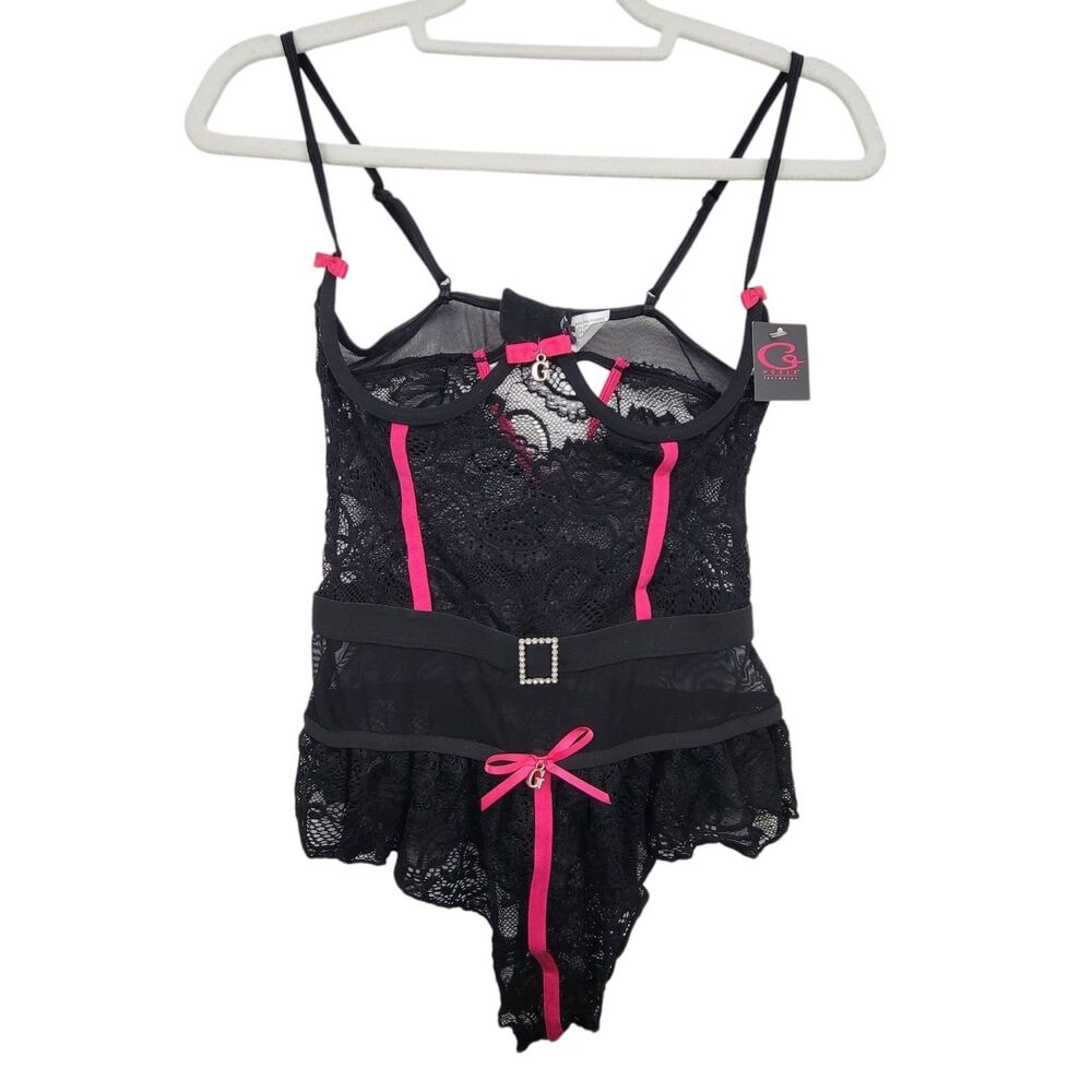 G World Intimates Black And Pink One Size Peek A Boo Teddy With Flaw